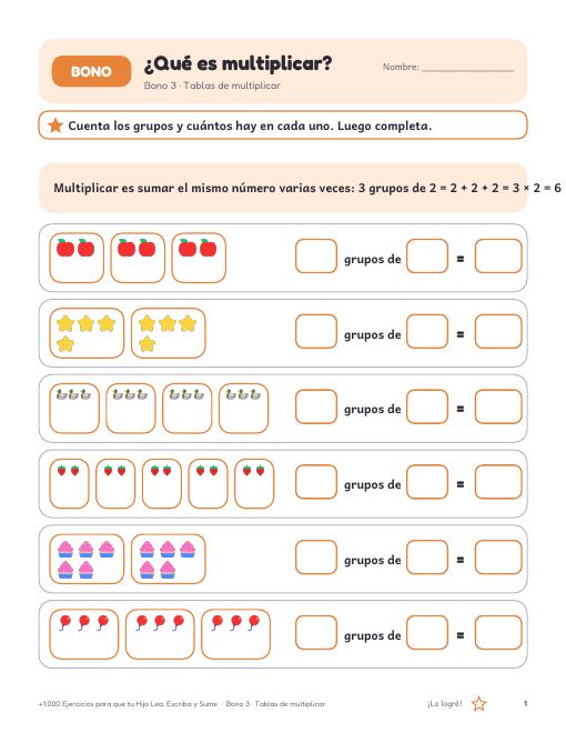 Página de tablas de multiplicar
