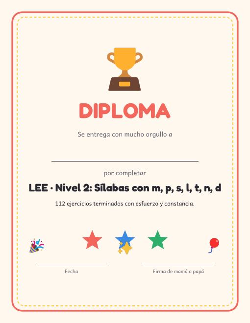 Diploma imprimible por completar un nivel